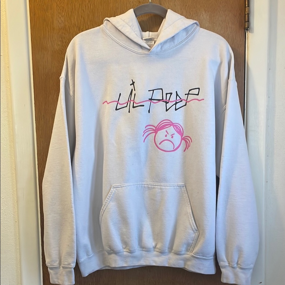 Gildan White Hoodie with Pink Graphic